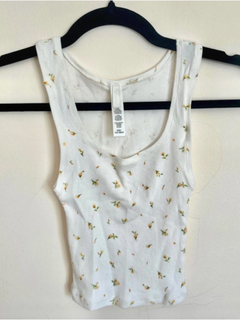 SKIMS White Ribbed Tank with Small Yellow Floral Print